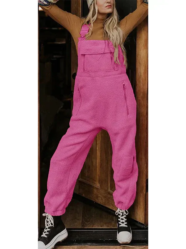 Aneska |  Women's Fleece Thermal Overall with Zip Pockets - Cozy, Warm Full-Length Jumpsuit for Cold Weather
