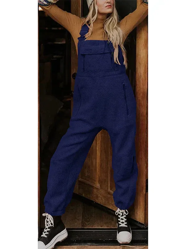 Aneska |  Women's Fleece Thermal Overall with Zip Pockets - Cozy, Warm Full-Length Jumpsuit for Cold Weather