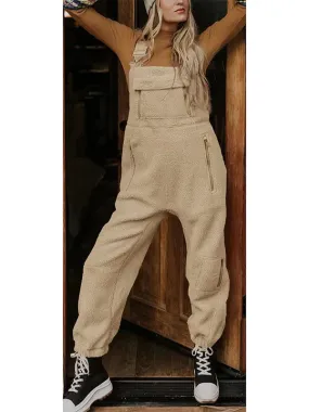 Aneska |  Women's Fleece Thermal Overall with Zip Pockets - Cozy, Warm Full-Length Jumpsuit for Cold Weather