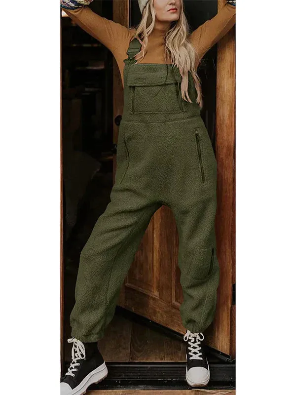 Aneska |  Women's Fleece Thermal Overall with Zip Pockets - Cozy, Warm Full-Length Jumpsuit for Cold Weather