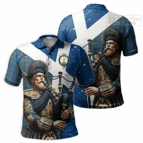 Bain Tartan Polo Shirt with Family Crest Scottish Bagpiper Vibes