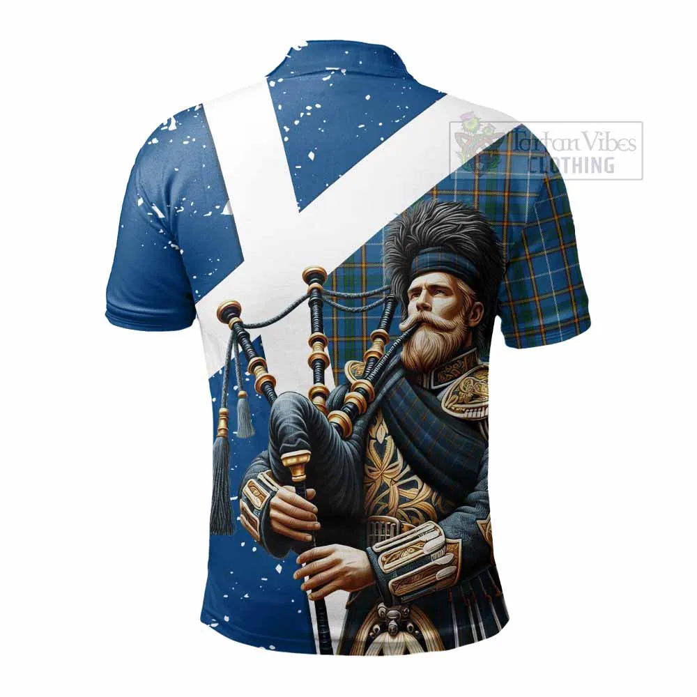 Bain Tartan Polo Shirt with Family Crest Scottish Bagpiper Vibes