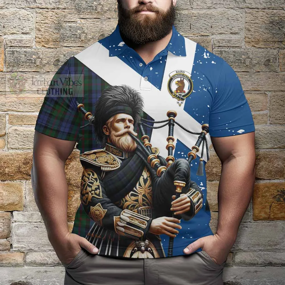 Baird Tartan Polo Shirt with Family Crest Scottish Bagpiper Vibes