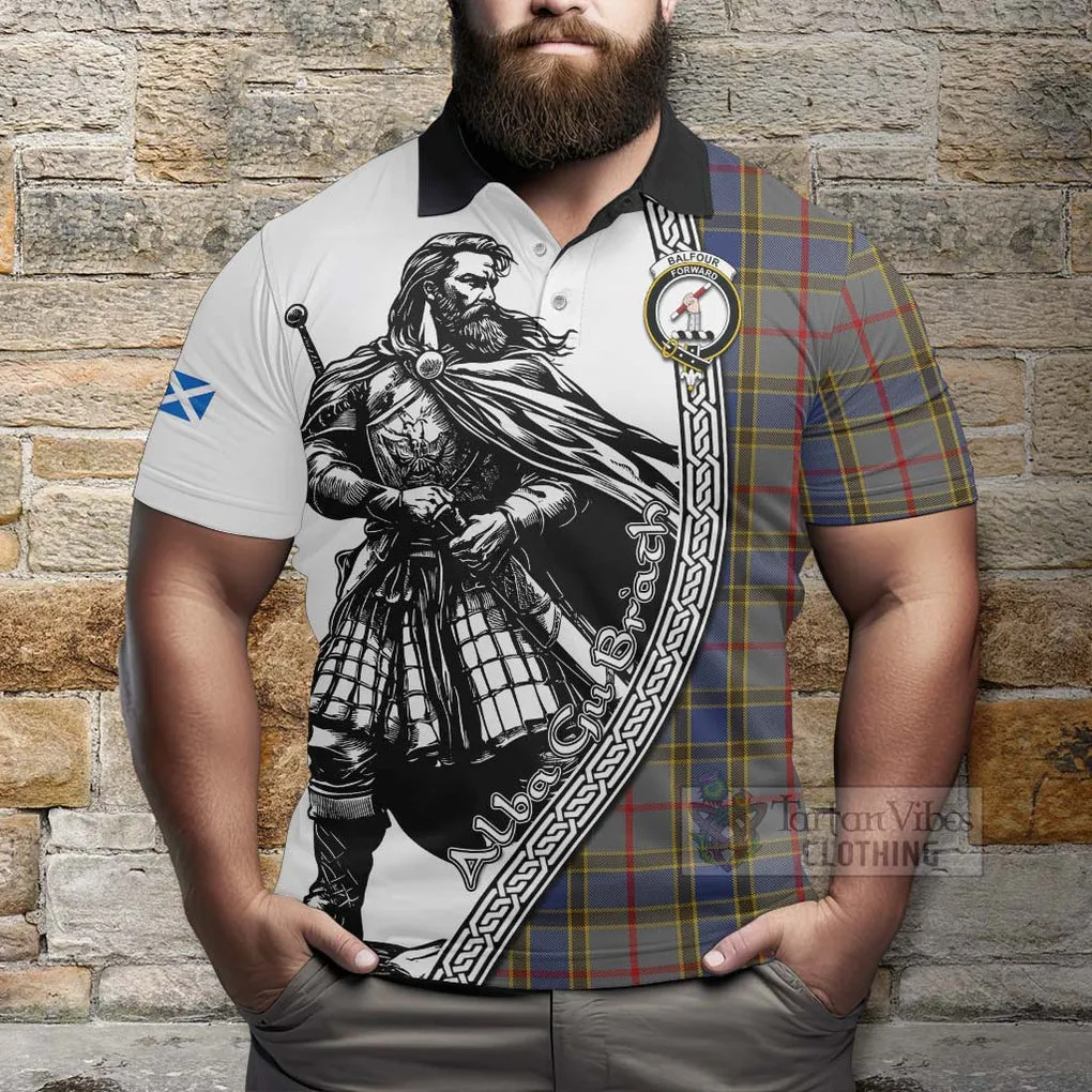 Balfour Tartan Clan Crest Polo Shirt with Highlander Warrior Celtic Style