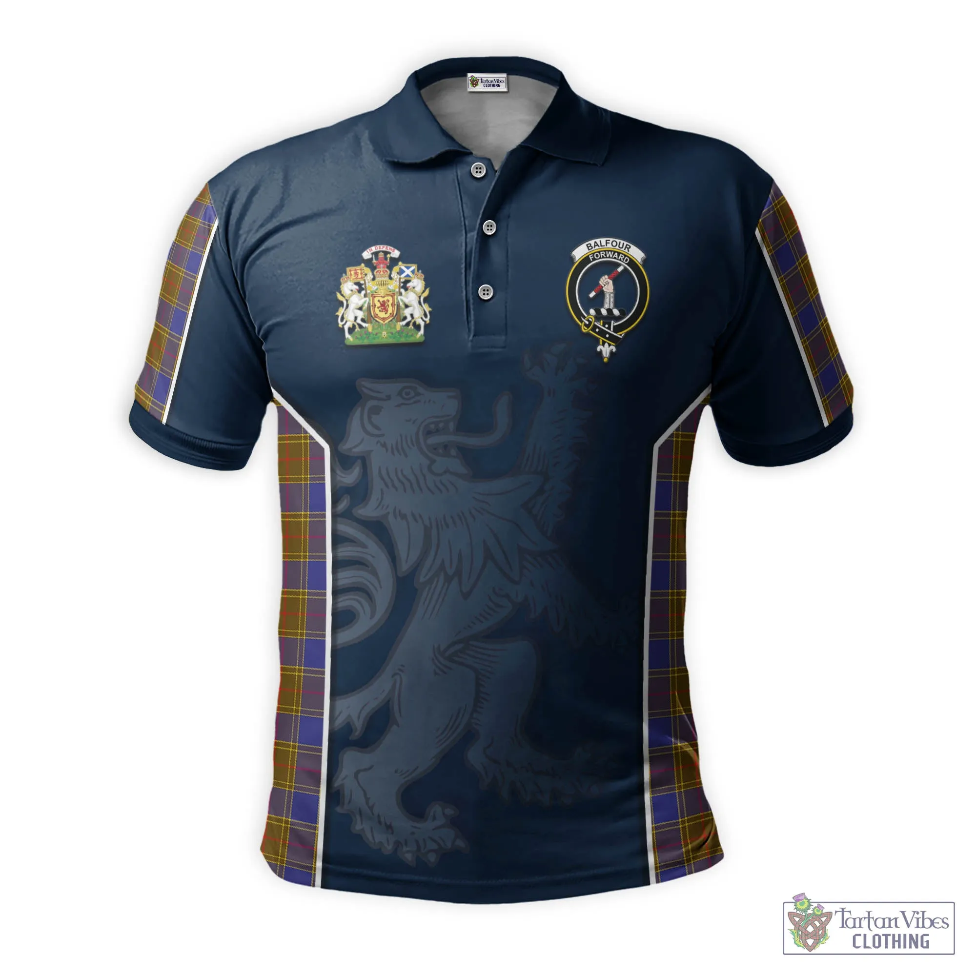 Balfour Tartan Men's Polo Shirt with Family Crest and Lion Rampant Vibes Sport Style