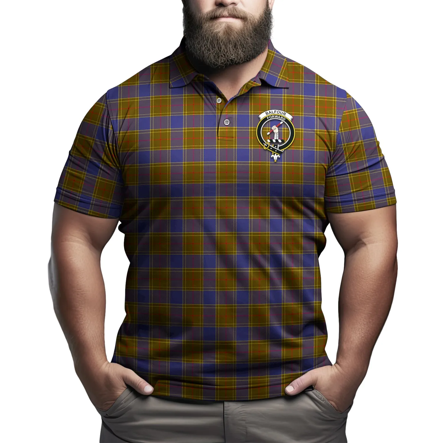 Balfour Tartan Men's Polo Shirt with Family Crest