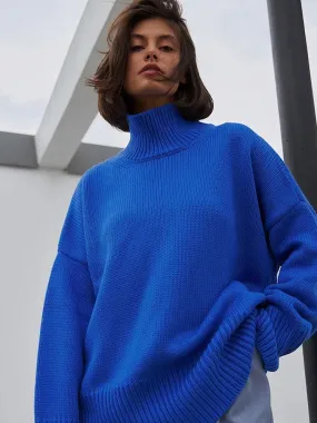 Bonnyshow Solid Color Women's Sweater Pullover Casual Loose Women Turtleneck Autumn Winter Fashion Sweaters Long Sleeve Windproof Pullover