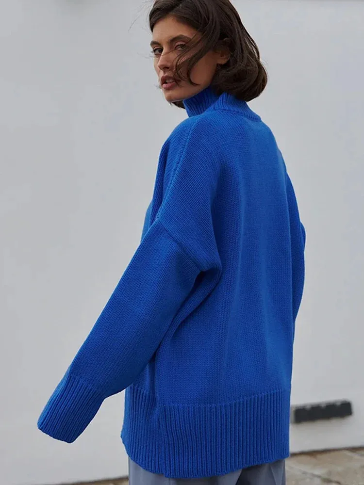 Bonnyshow Solid Color Women's Sweater Pullover Casual Loose Women Turtleneck Autumn Winter Fashion Sweaters Long Sleeve Windproof Pullover