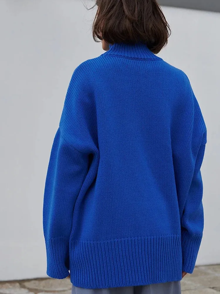 Bonnyshow Solid Color Women's Sweater Pullover Casual Loose Women Turtleneck Autumn Winter Fashion Sweaters Long Sleeve Windproof Pullover