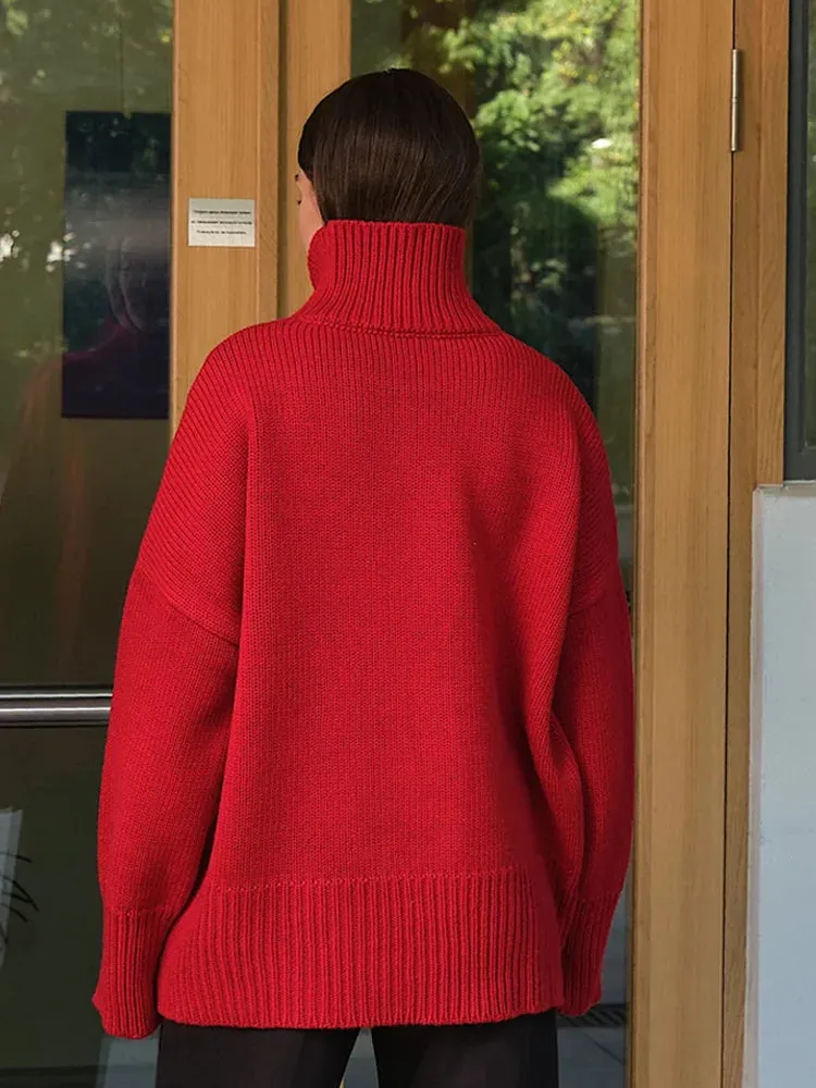 Bonnyshow Solid Color Women's Sweater Pullover Casual Loose Women Turtleneck Autumn Winter Fashion Sweaters Long Sleeve Windproof Pullover