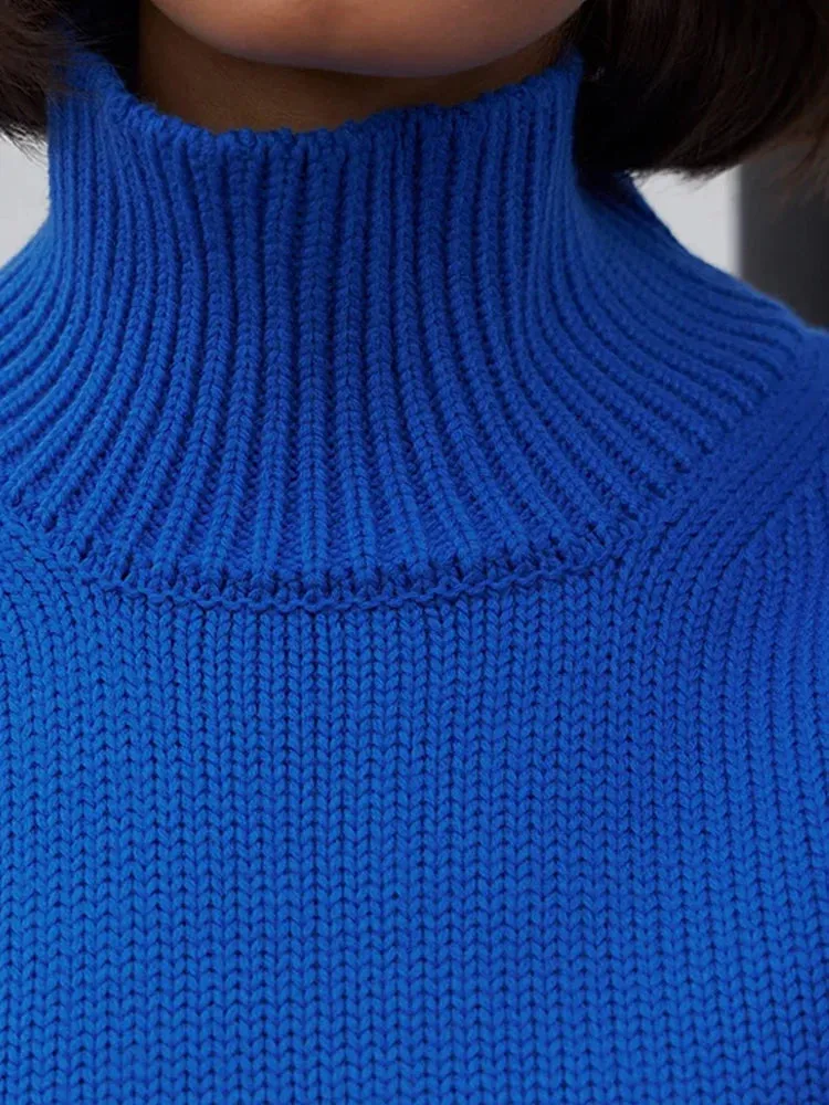 Bonnyshow Solid Color Women's Sweater Pullover Casual Loose Women Turtleneck Autumn Winter Fashion Sweaters Long Sleeve Windproof Pullover
