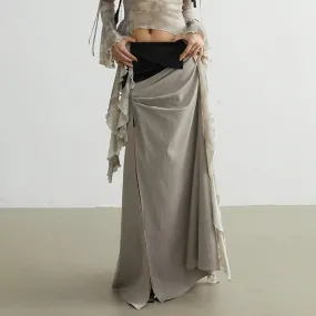 Colorblock Split Irregular Chic Skirts For Women High Waist Tunic Vintage Ruched A Line Skirt Female Fashion