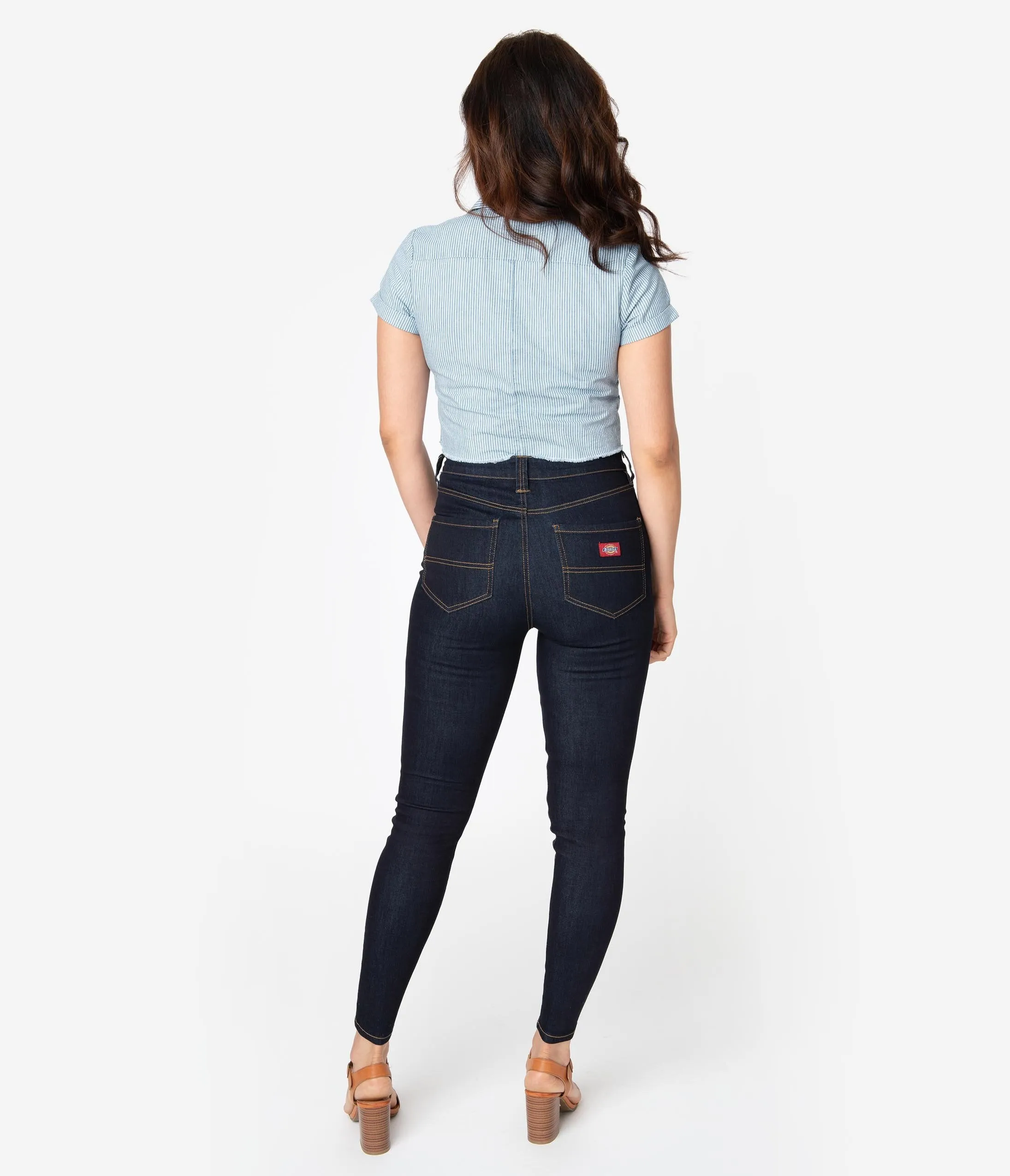 Dickies Dark Denim Blue Wash High Waist Button Up Skinny Jeans