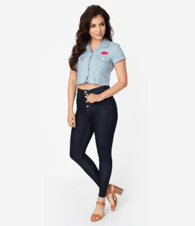 Dickies Dark Denim Blue Wash High Waist Button Up Skinny Jeans