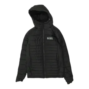 Diesel Chest Logo Mens Black Puffer Jacket | Designer Streetwear Padded Coat VTG
