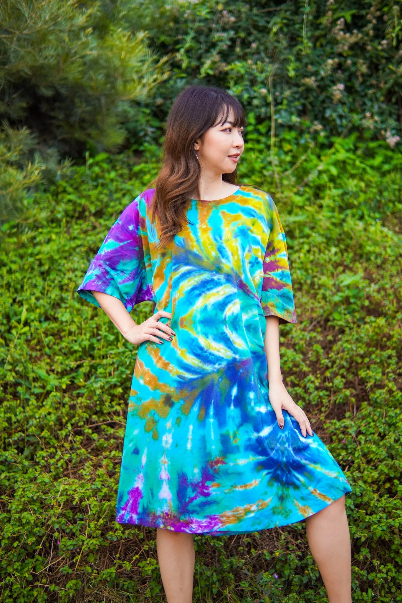 Enchanted Oasis Hand Dyed Boho Cotton Dress with Pockets