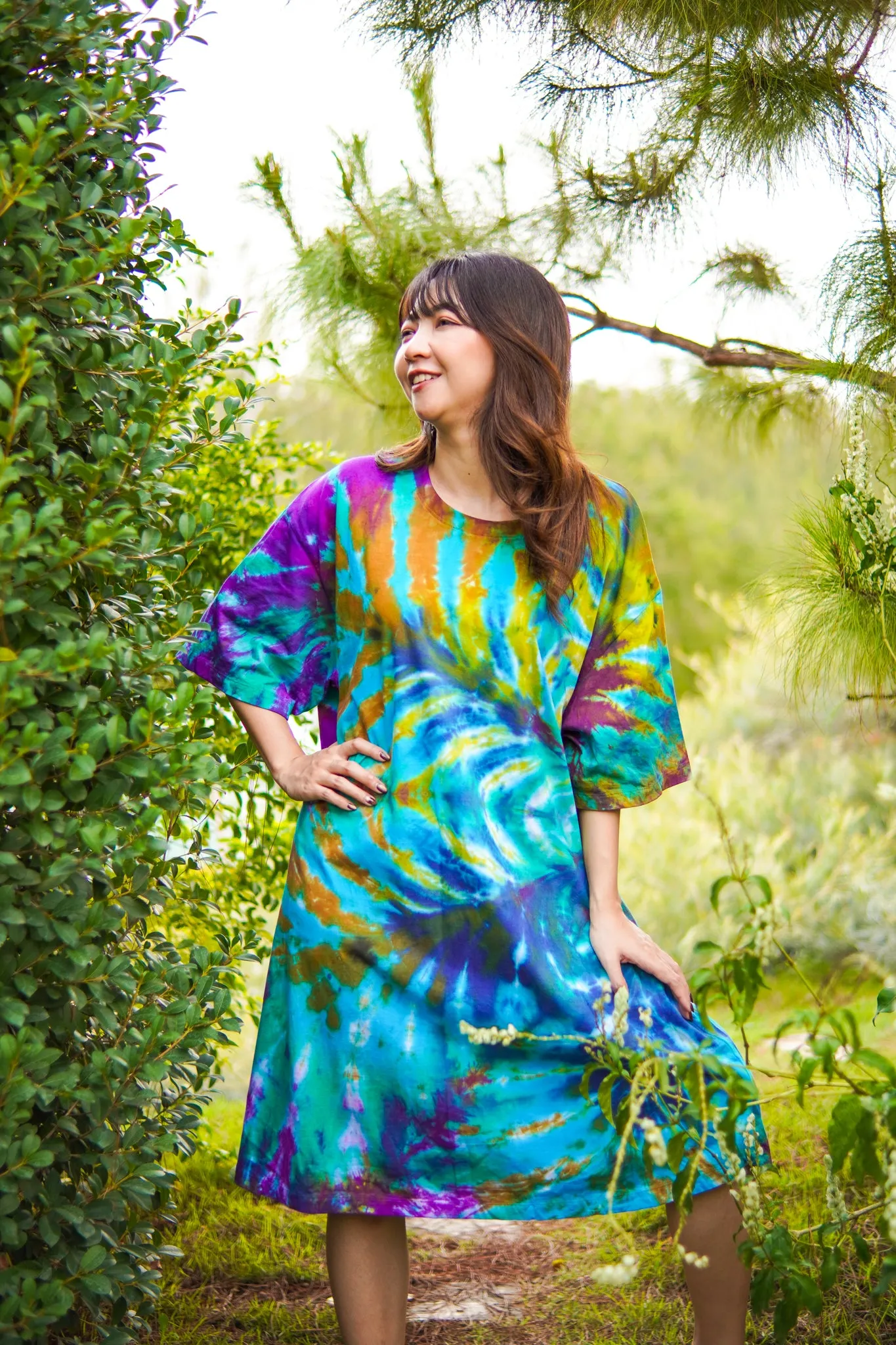 Enchanted Oasis Hand Dyed Boho Cotton Dress with Pockets