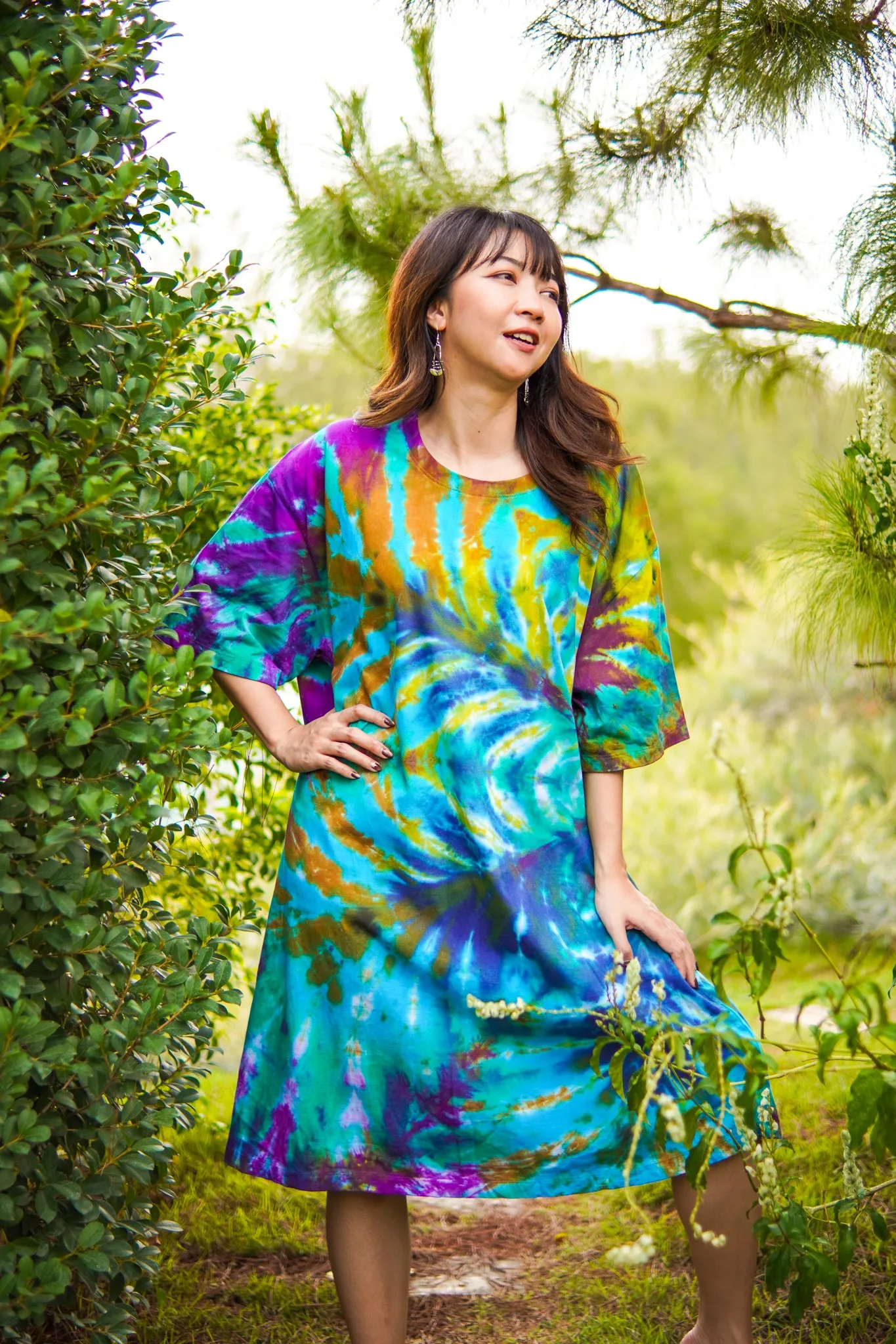 Enchanted Oasis Hand Dyed Boho Cotton Dress with Pockets