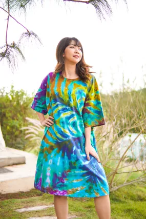 Enchanted Oasis Hand Dyed Boho Cotton Dress with Pockets