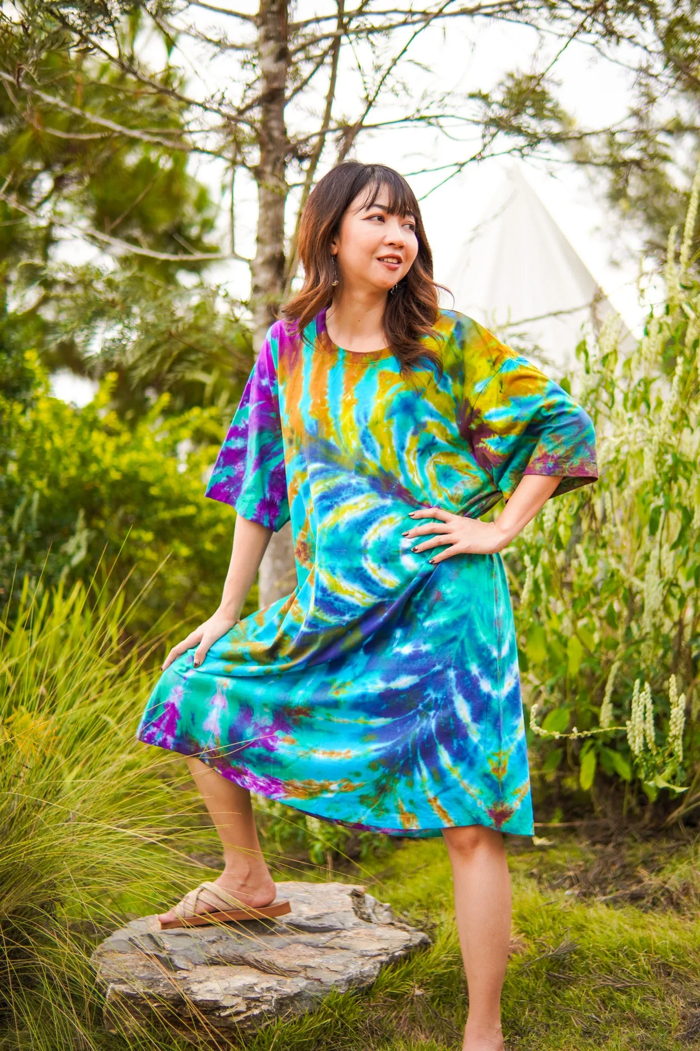 Enchanted Oasis Hand Dyed Boho Cotton Dress with Pockets