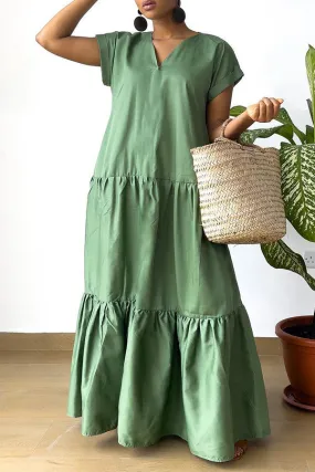 Fashion V-Neck Ruffle Hem Maxi Dress
