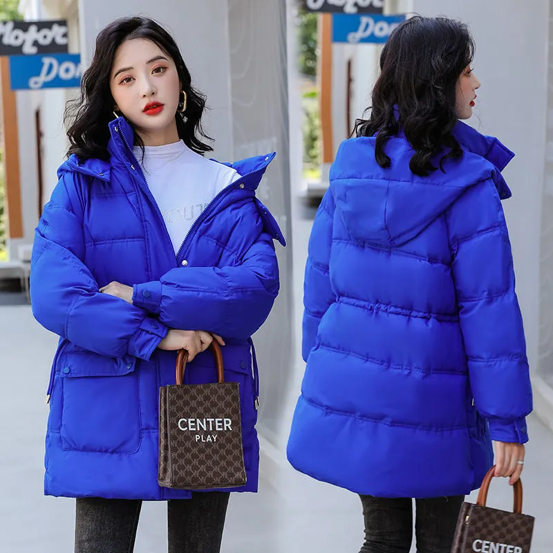 Hooded Drawstring Waist-tight Large Pocket Thermal Cotton-padded Clothes Women