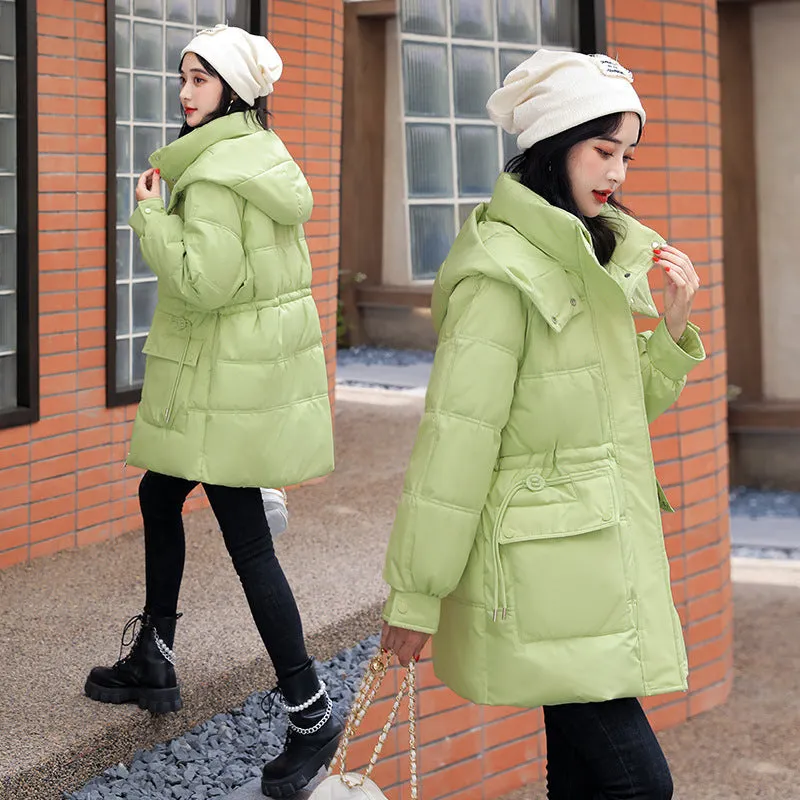 Hooded Drawstring Waist-tight Large Pocket Thermal Cotton-padded Clothes Women