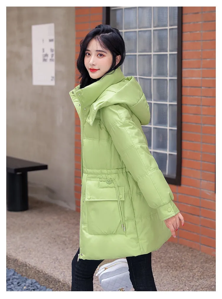 Hooded Drawstring Waist-tight Large Pocket Thermal Cotton-padded Clothes Women