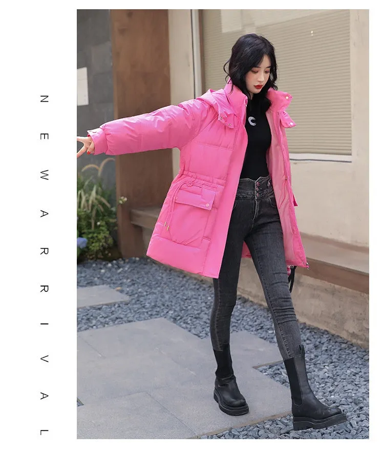 Hooded Drawstring Waist-tight Large Pocket Thermal Cotton-padded Clothes Women