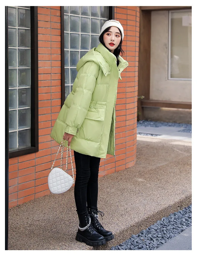 Hooded Drawstring Waist-tight Large Pocket Thermal Cotton-padded Clothes Women