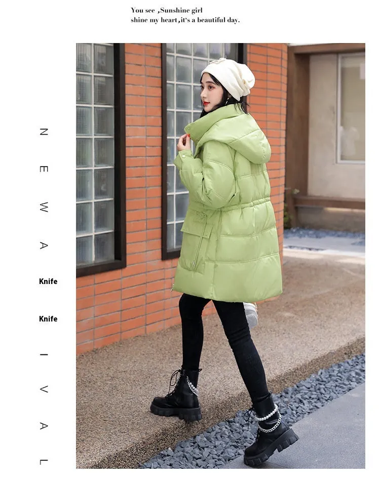 Hooded Drawstring Waist-tight Large Pocket Thermal Cotton-padded Clothes Women