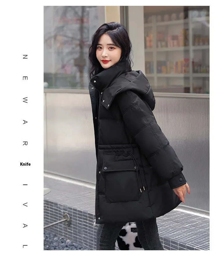 Hooded Drawstring Waist-tight Large Pocket Thermal Cotton-padded Clothes Women