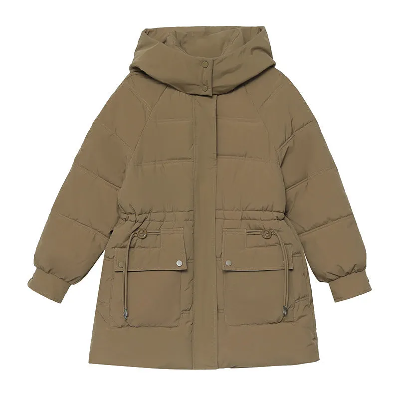 Hooded Drawstring Waist-tight Large Pocket Thermal Cotton-padded Clothes Women