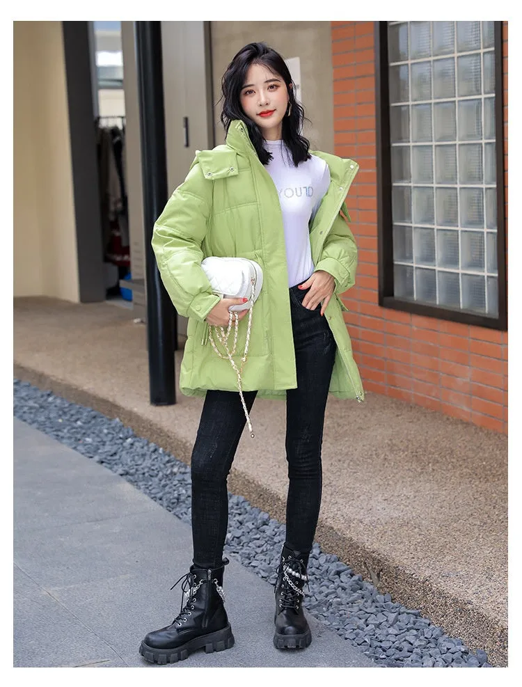 Hooded Drawstring Waist-tight Large Pocket Thermal Cotton-padded Clothes Women