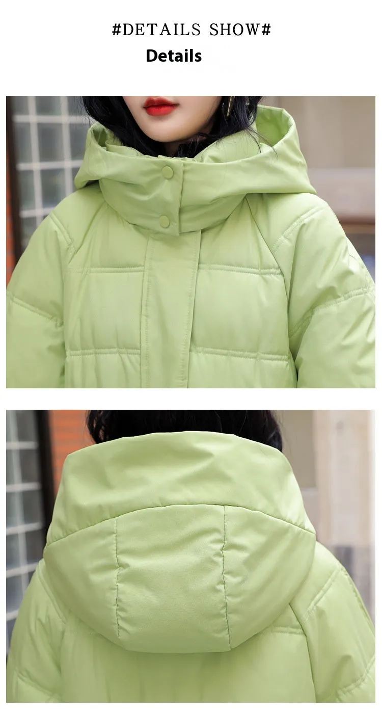 Hooded Drawstring Waist-tight Large Pocket Thermal Cotton-padded Clothes Women
