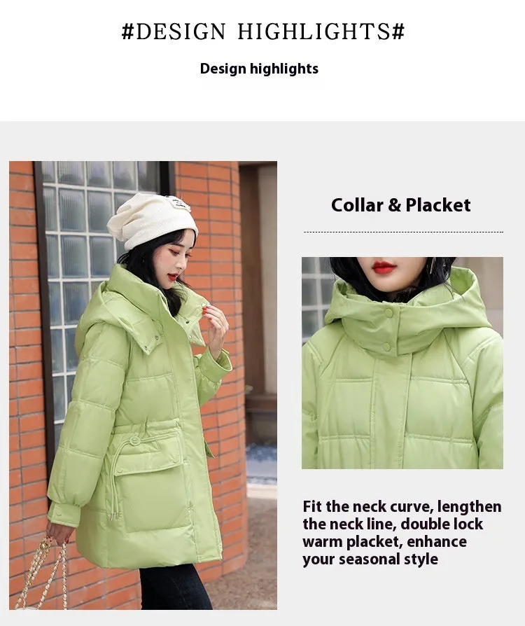 Hooded Drawstring Waist-tight Large Pocket Thermal Cotton-padded Clothes Women