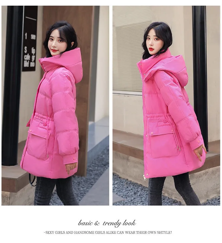 Hooded Drawstring Waist-tight Large Pocket Thermal Cotton-padded Clothes Women
