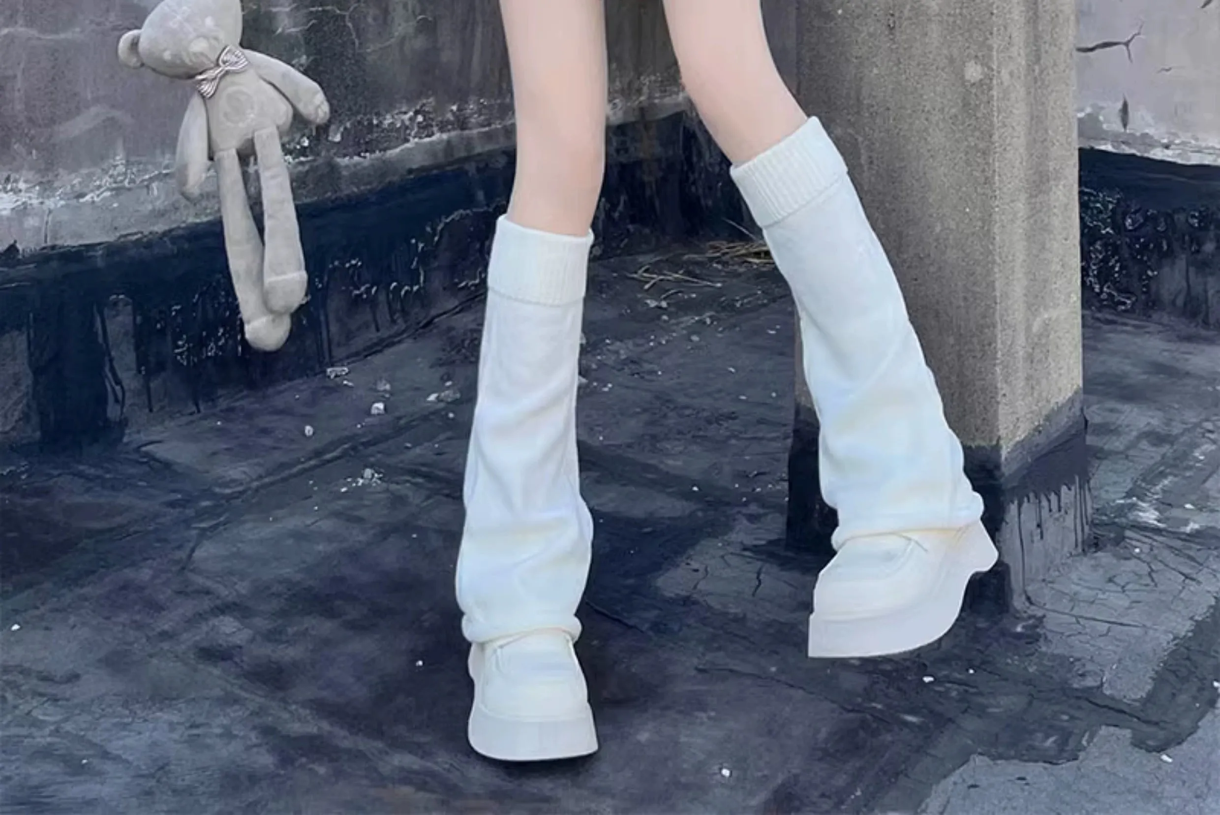 Hua Nai Cat~Winter Lolita Knit Leg Warmer Mid-Calf Socks