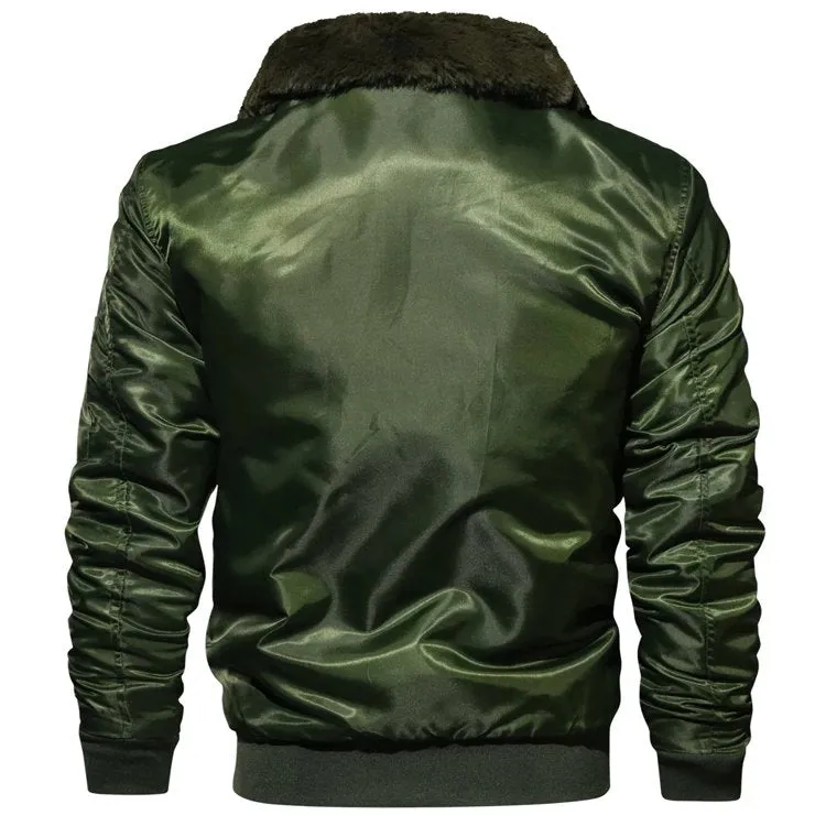 Men's Winter Warm Thick Thermal Cotton Down Bomber With Fur Collar