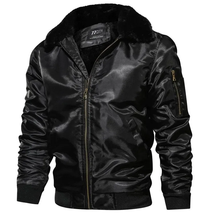 Men's Winter Warm Thick Thermal Cotton Down Bomber With Fur Collar