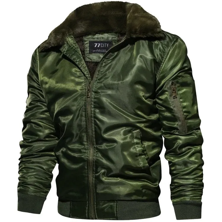 Men's Winter Warm Thick Thermal Cotton Down Bomber With Fur Collar