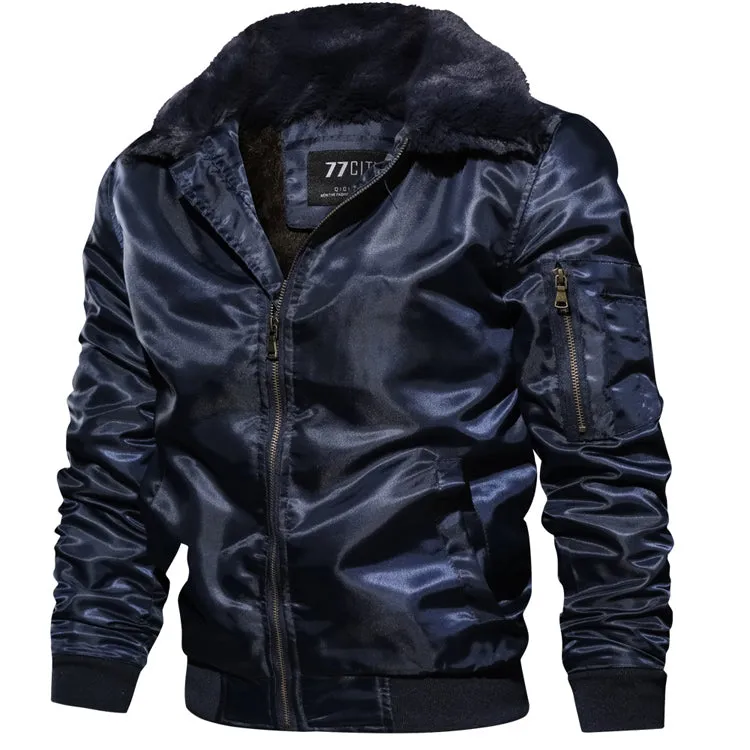 Men's Winter Warm Thick Thermal Cotton Down Bomber With Fur Collar