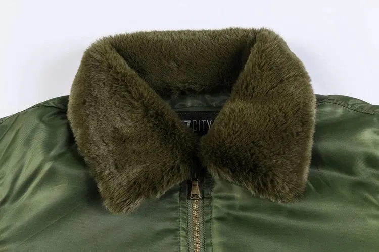 Men's Winter Warm Thick Thermal Cotton Down Bomber With Fur Collar