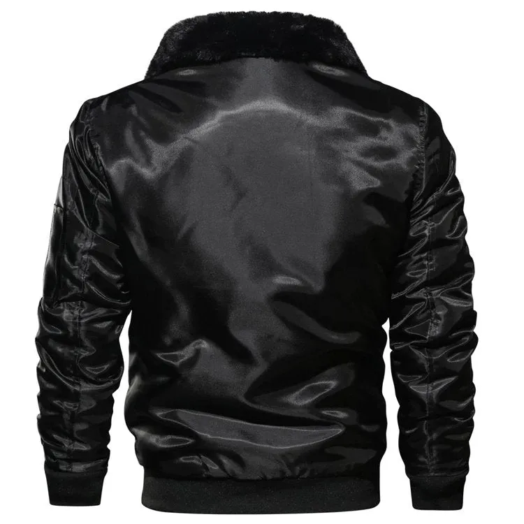 Men's Winter Warm Thick Thermal Cotton Down Bomber With Fur Collar