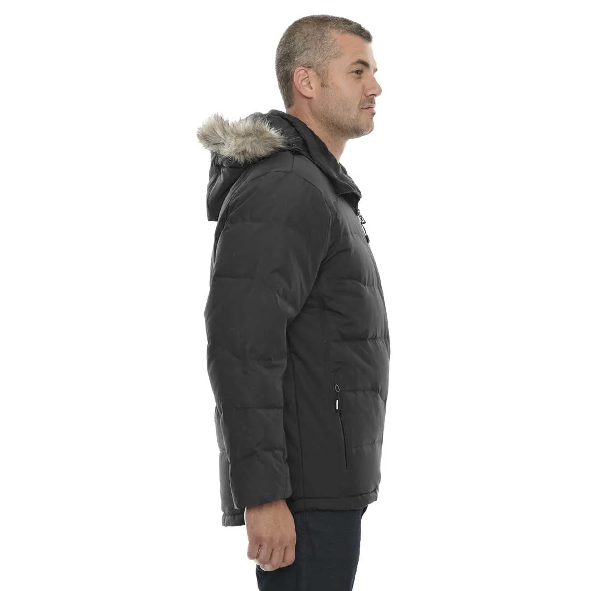 North End Men's Black Boreal Down Jacket with Faux Fur Trim