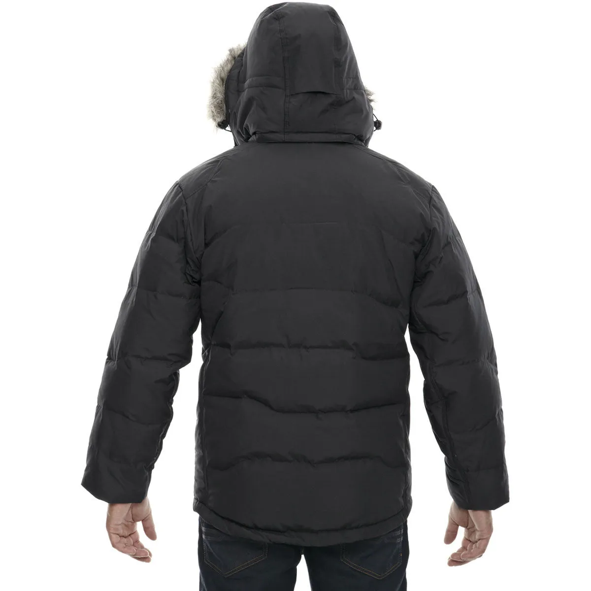North End Men's Black Boreal Down Jacket with Faux Fur Trim