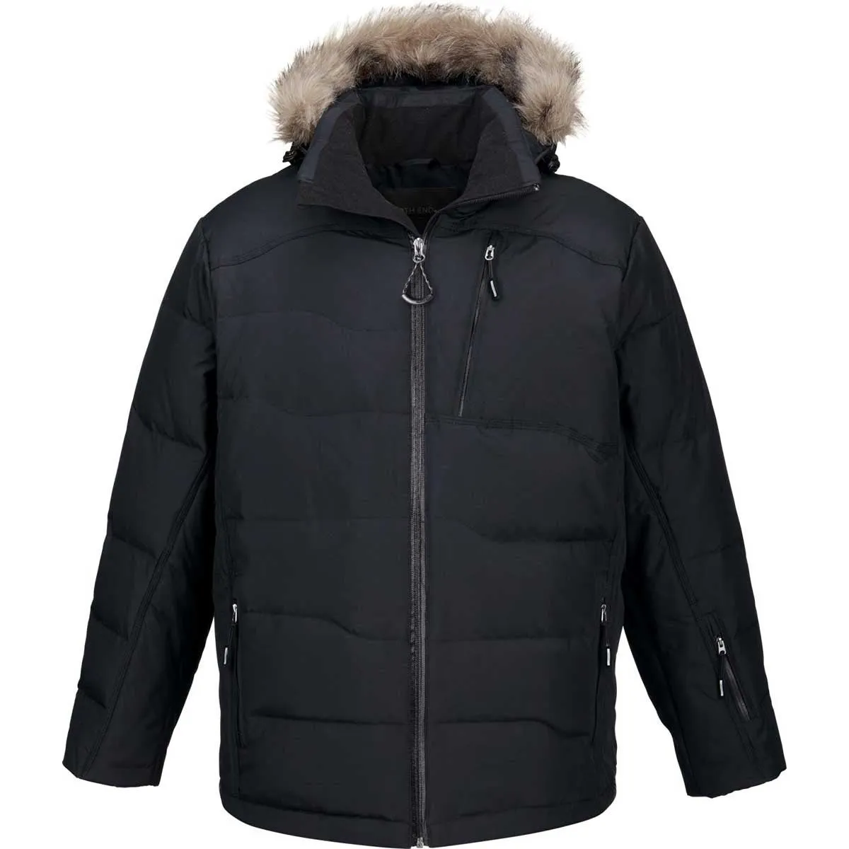 North End Men's Black Boreal Down Jacket with Faux Fur Trim