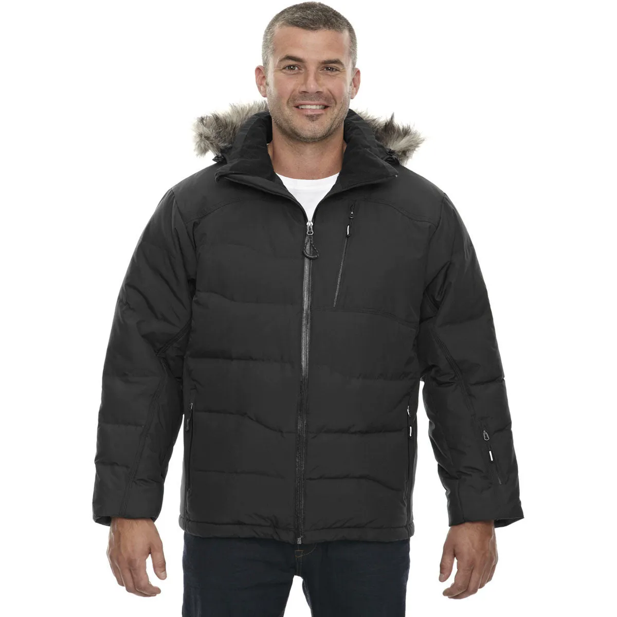 North End Men's Black Boreal Down Jacket with Faux Fur Trim