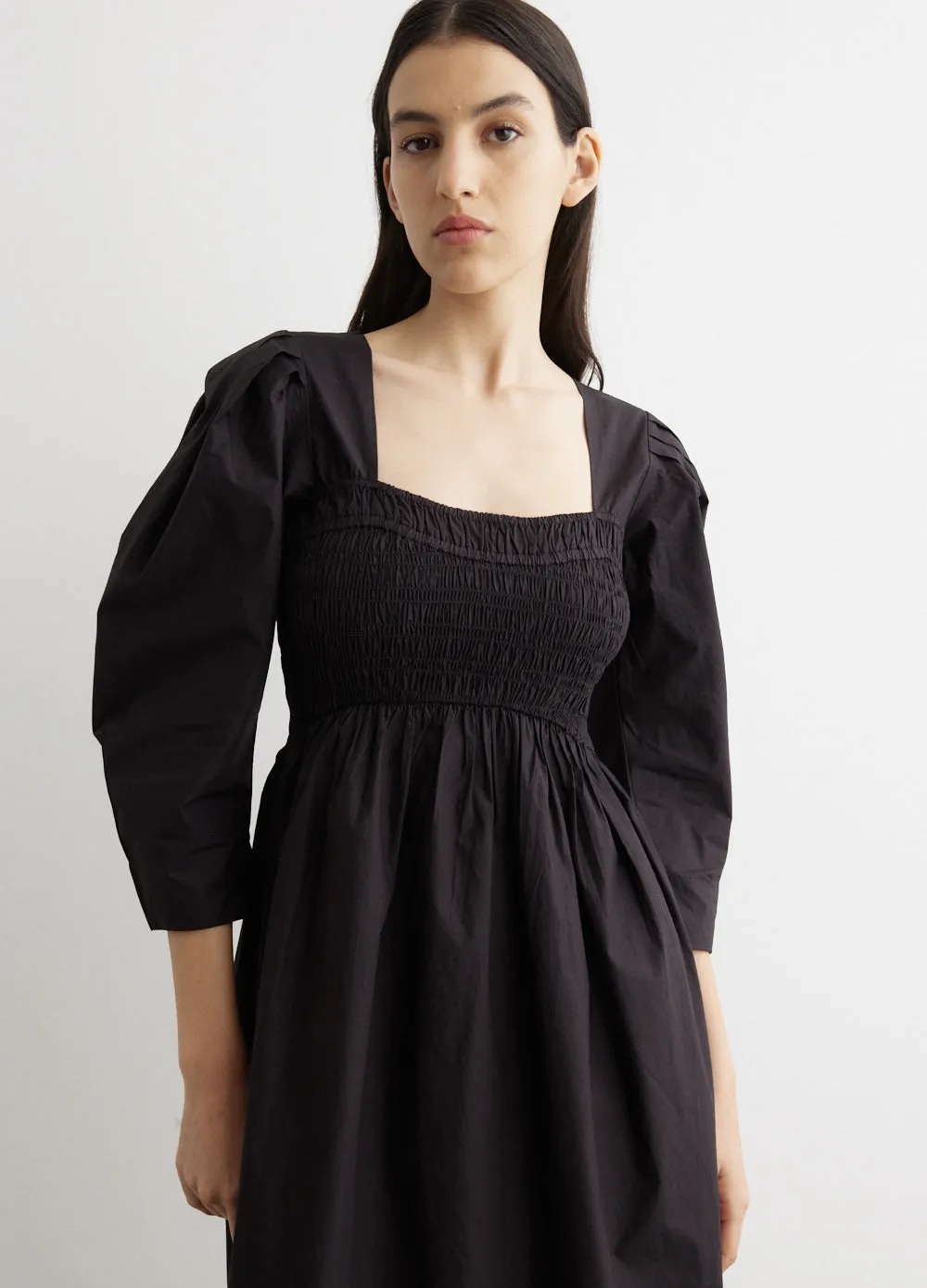 Open-Neck Smock Long Dress