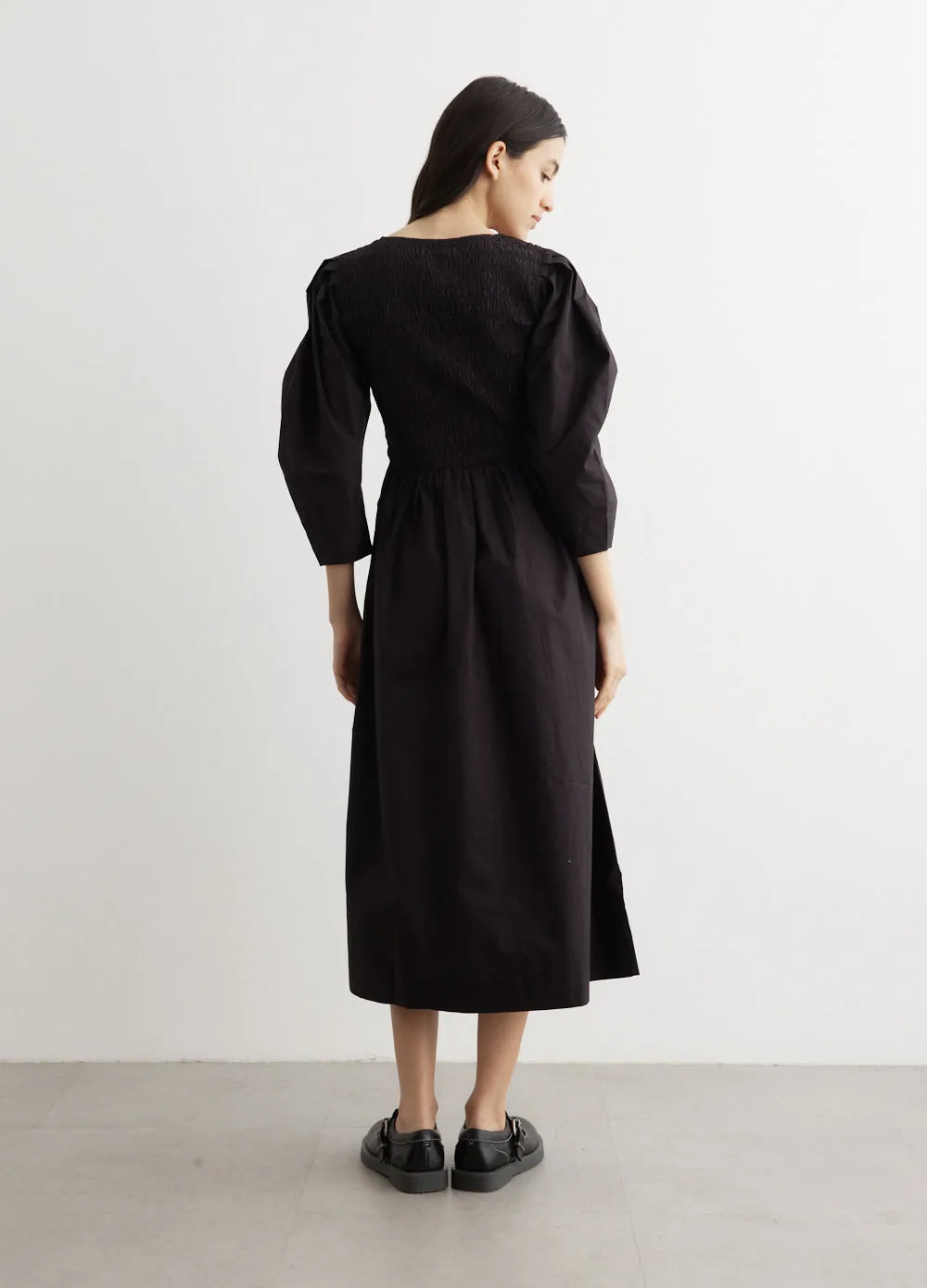 Open-Neck Smock Long Dress
